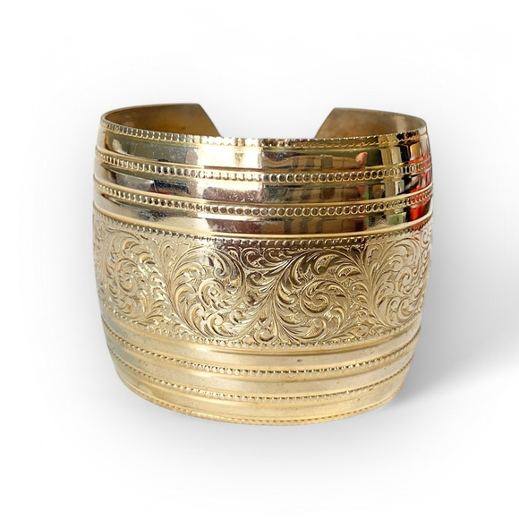 Vintage Gold Wash Brass Art Nouveau Wide Cuff Bracelet Egyptian Revival - Picture 7 of 7